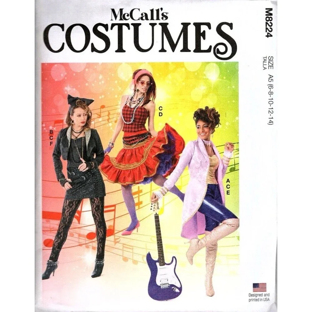 Costume Prince Madonna Cindy Lauper Sz  6-14 Vintage 80s Pop Uncut Pattern M8224